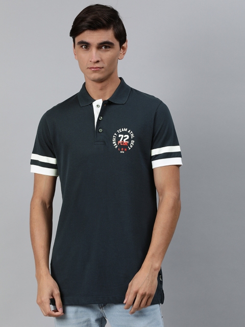 

French Connection Men Navy Blue Solid Polo Collar Pure Cotton T-shirt