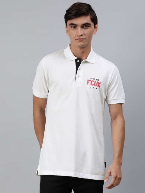 

French Connection Men White Solid Polo Collar T-shirt