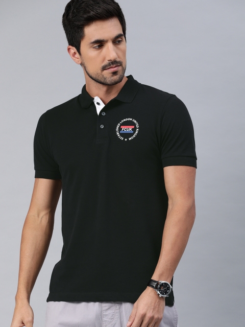 

French Connection Men Black Solid Polo Collar T-shirt