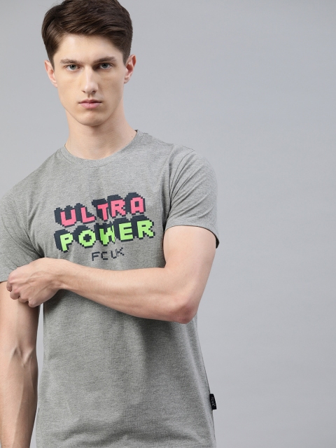 

French Connection Men Grey Printed Slim Fit Round Neck T-shirt