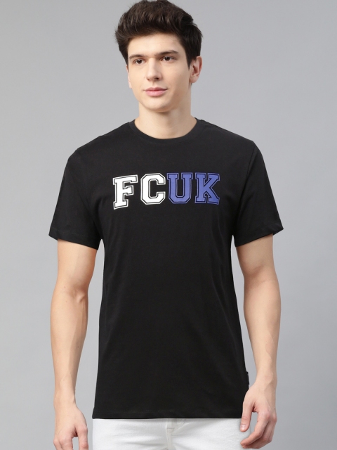 

French Connection Men Black & Blue Printed Round Neck T-shirt