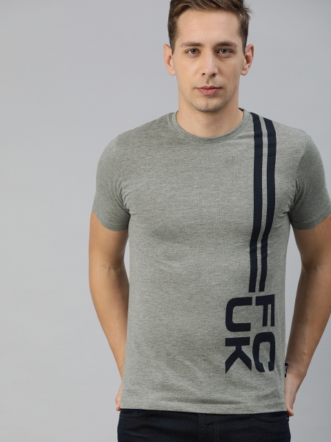 

French Connection Men Grey Printed Round Neck T-shirt
