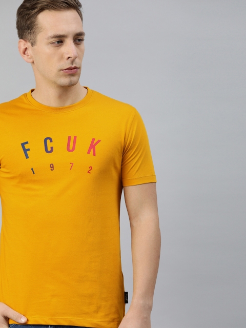 

French Connection Men Yellow Printed Round Neck T-shirt