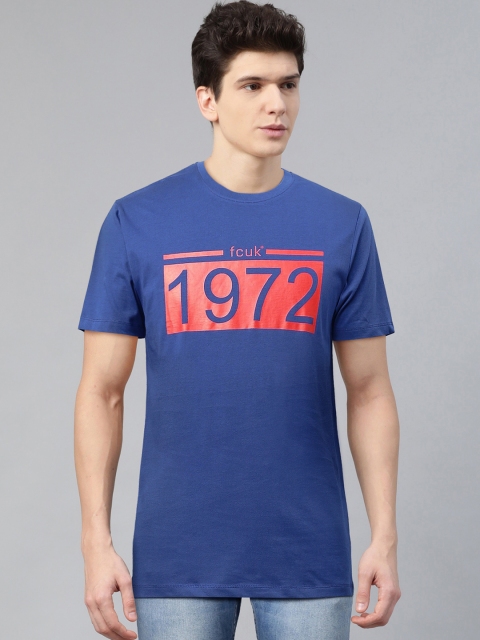 

French Connection Men Blue & Red Printed Round Neck T-shirt