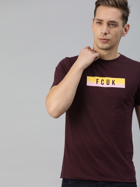 

French Connection Men Maroon Printed Round Neck T-shirt