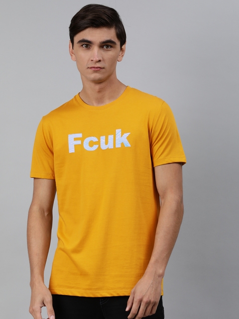 

French Connection Men Yellow Printed Round Neck T-shirt