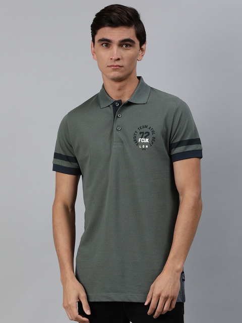 

French Connection Men Charcoal Grey Solid Polo Collar T-shirt