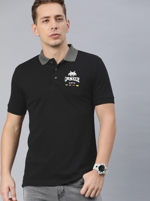 

French Connection Men Black Solid Polo Collar T-shirt