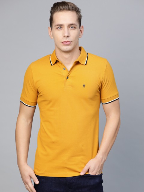 

French Connection Men Mustard Yellow Solid Polo Collar T-shirt