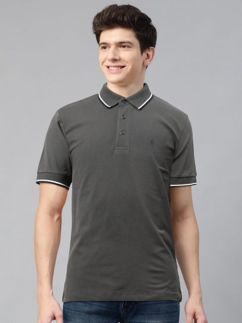 

French Connection Men Charcoal Grey Solid Polo Collar T-shirt