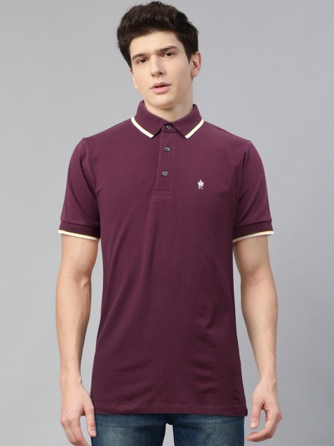 

French Connection Men Purple Solid Polo Collar T-shirt