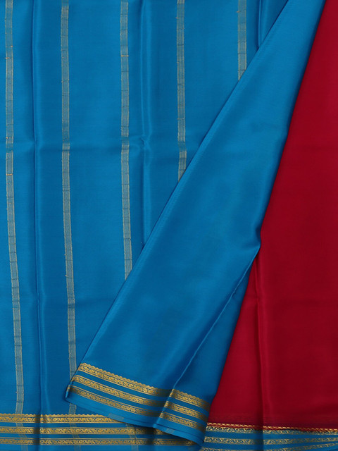 

Pothys Blue & Red Pure Silk Solid Saree