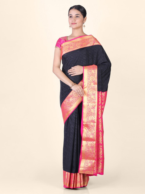 

Hastakala Black & Pink Silk Blend Woven Design Saree