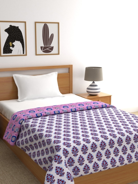 

URBAN SPACE White & Pink Floral AC Room 350 GSM Single Bed Dohar