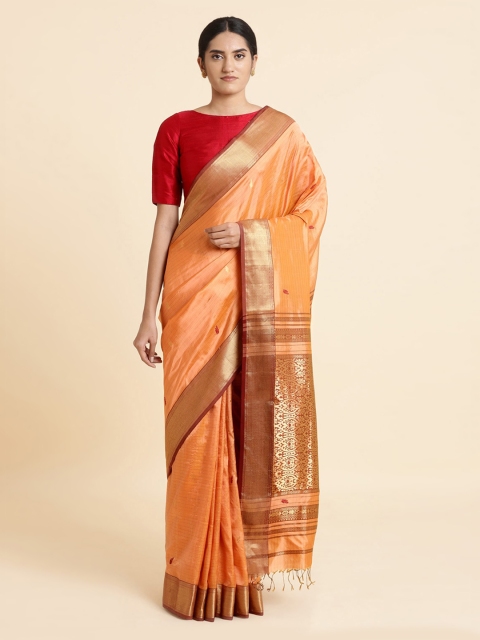 

Taneira Orange Pure Silk Woven Design Maheshwari Handloom Sustainable Saree