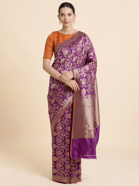 

Taneira Purple & Gold-Toned Woven Design Banarasi Saree
