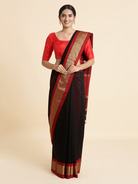 

Taneira Black Silk Cotton Solid Maheshwari Saree