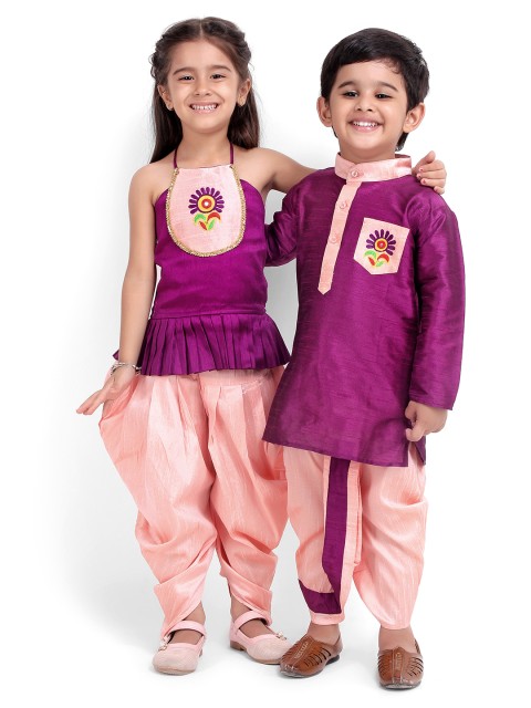 

BownBee Boys Purple & Pink Solid Kurta with Dhoti Pants