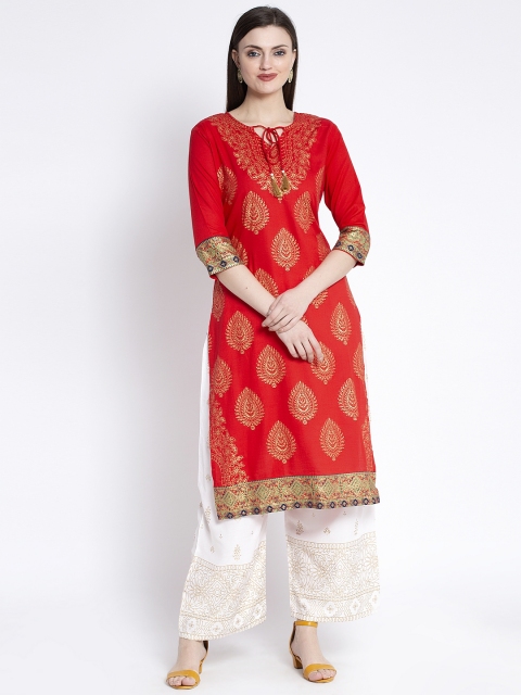 

ANAISA Women Red Printed Kurta with Palazzos