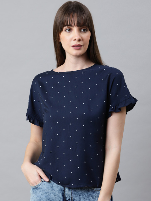 

Marks & Spencer Women Navy Blue & White Star Print Top