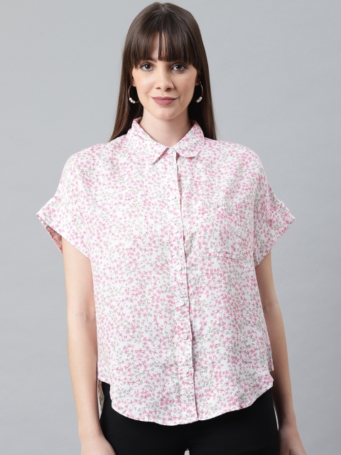 

Marks & Spencer Women White & Pink Regular Fit Floral Print Pure Linen Casual Shirt