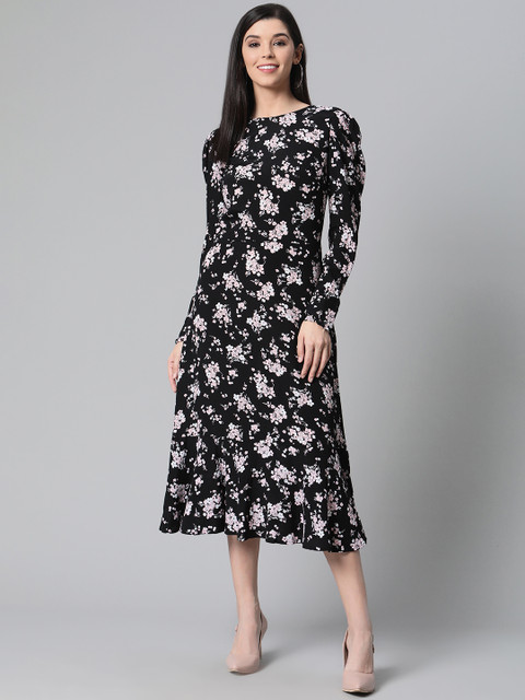 

Marks & Spencer Women Black & White Floral Print A-Line Dress