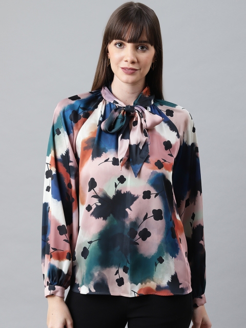 

Marks & Spencer Women Peach-Coloured & Blue Dyed Top With Prints