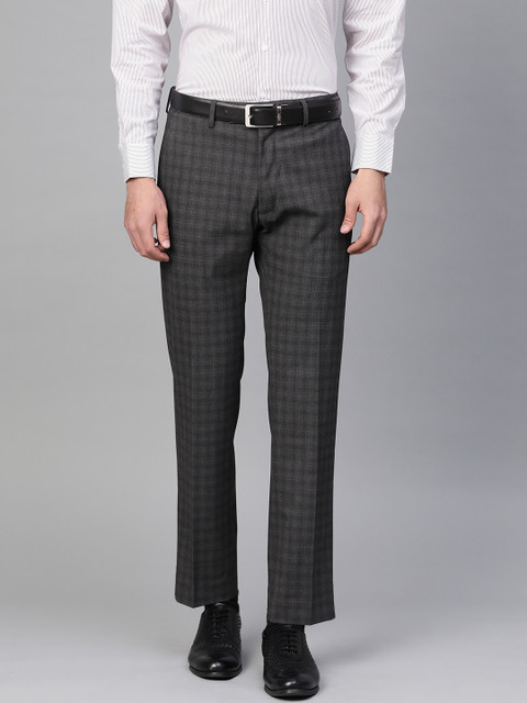 

Marks & Spencer Men Charcoal Grey Slim Fit Self-Checked Formal Trousers