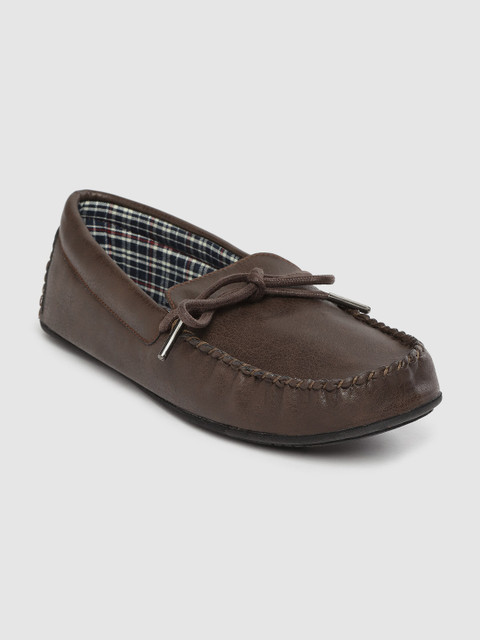 

Marks & Spencer Men Coffee Brown Solid Wide Loafers with Tie-Up Detail