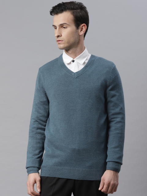 

Marks & Spencer Men Teal Blue Solid Pullover Sweater