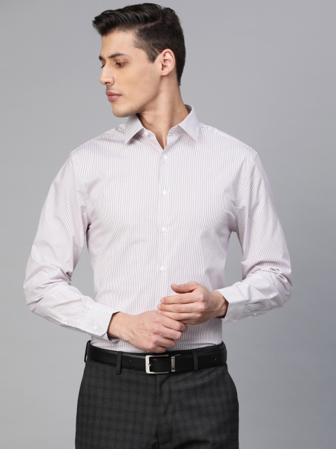 

Marks & Spencer Men White & Dusty Pink Regular Fit Striped Formal Shirt