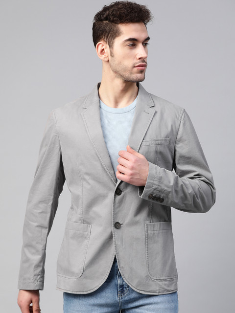 

Marks & Spencer Men Grey Solid Tailored Fit Single Breasted Blazer