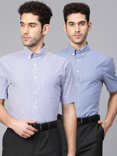 

Marks & Spencer Men Pack of 2 Regular Fit Easy Care Formal Shirts, Blue