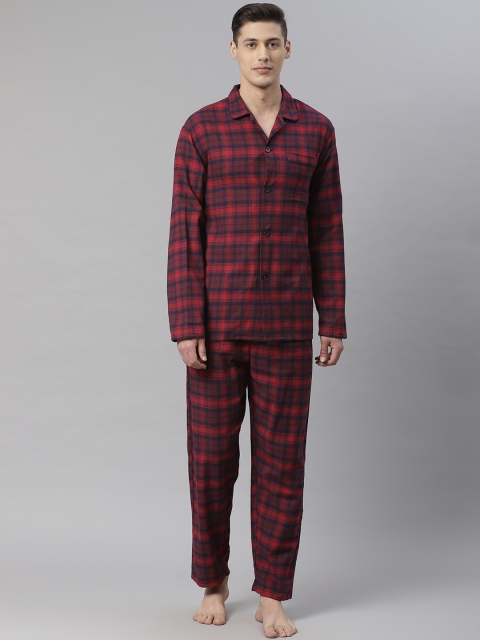 

Marks & Spencer Men Red & Navy Blue Checked Nightsuit
