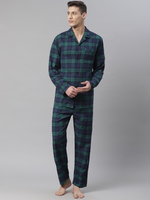 

Marks & Spencer Men Green & Navy Blue Checked Nightsuit