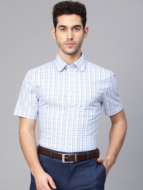 

Marks & Spencer Men White & Blue Oxford Tailored Fit Checked Formal Shirt