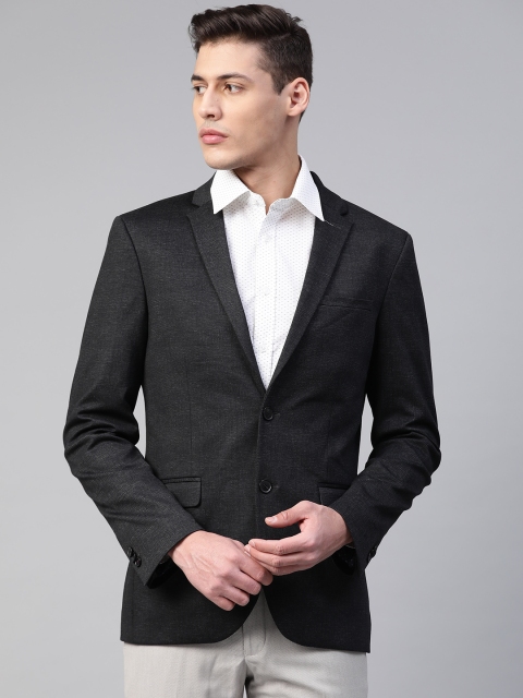

Marks & Spencer Men Charcoal Grey Self-Checked Skinny Fit Single Breasted Formal Blazer