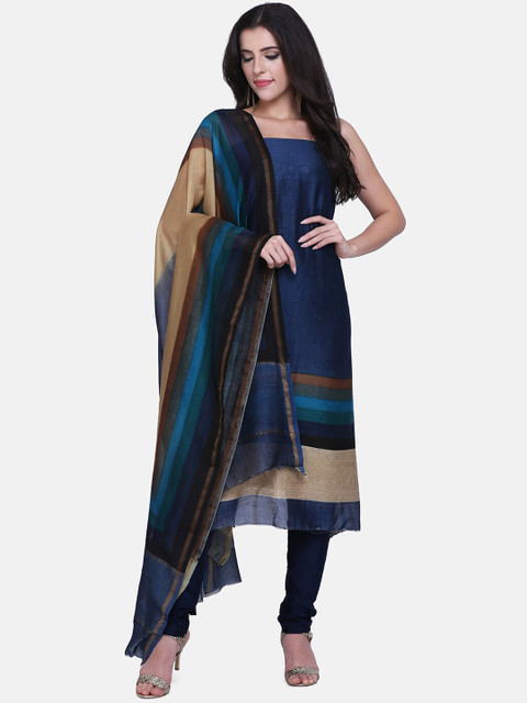 

BOMBAY SELECTIONS Navy Blue & Beige Cotton Blend Unstitched Dress Material