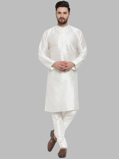 

Jompers Men White Woven Design Kurta with Pyjamas