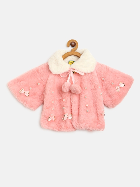 

Lil Lollipop Girls Peach-Coloured Embellished Faux Fur Tailored Jacket