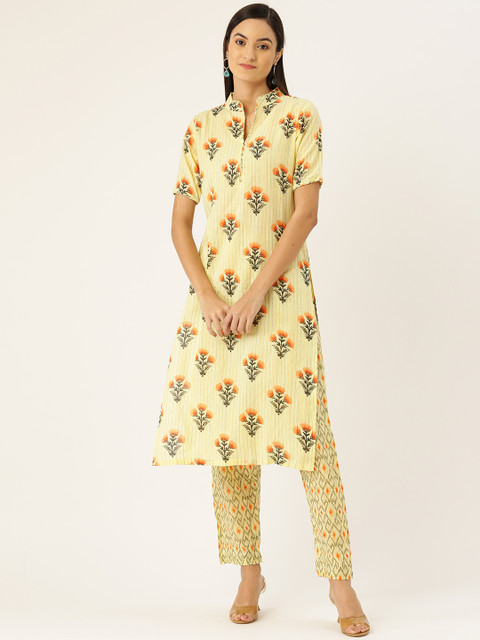 

Chinyere Women Yellow & Green Ethnic Motifs Print Kurta with Trousers