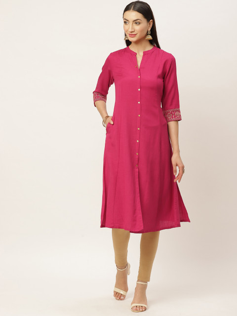 

ZIZO By Namrata Bajaj Women Pink Solid A-Line Kurta