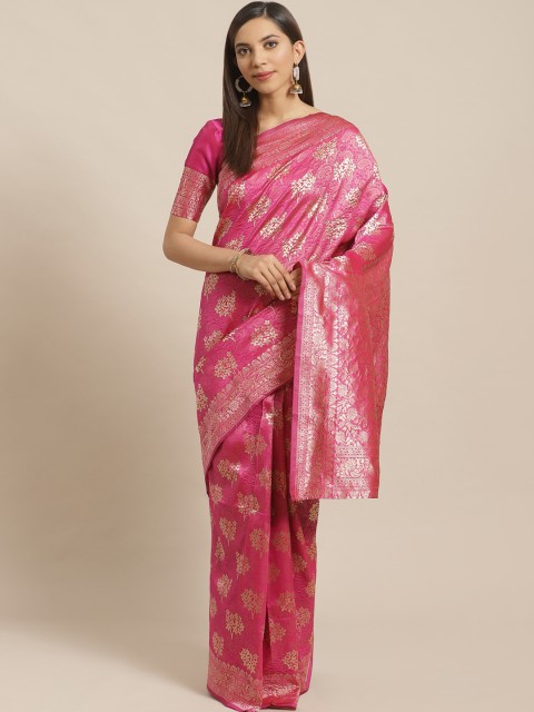 

SALWAR STUDIO Pink & Golden Woven Design Banarasi Saree