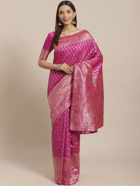 

SALWAR STUDIO Pink & Golden Zari Woven Design Banarasi Saree