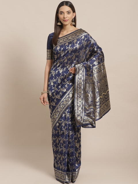 

SALWAR STUDIO Navy Blue & Golden Zari Woven Design Banarasi Saree