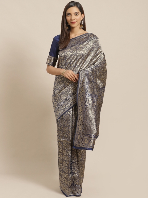 

SALWAR STUDIO Navy Blue & Golden Zari Woven Design Banarasi Saree