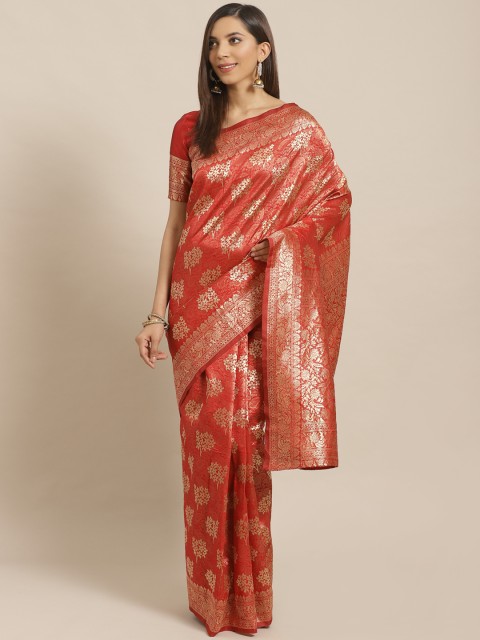 

SALWAR STUDIO Red & Golden Zari Woven Design Banarasi Saree