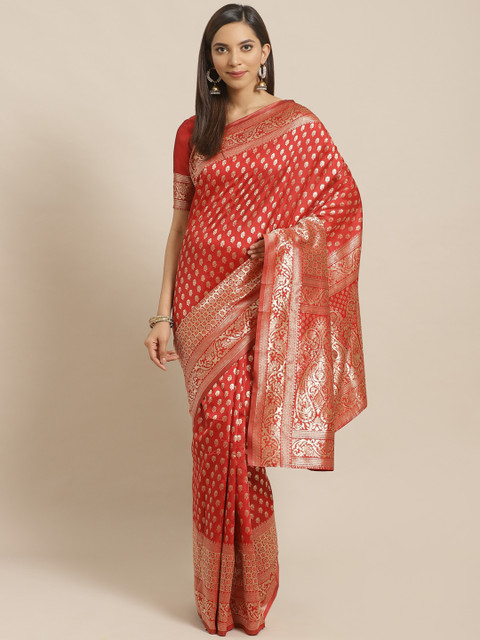 

SALWAR STUDIO Red & Golden Woven Design Banarasi Saree