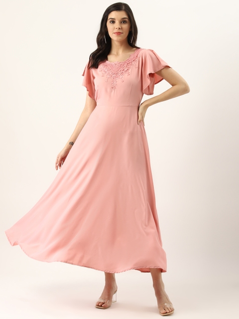 

U&F Women Peach-Coloured Solid Maxi Dress