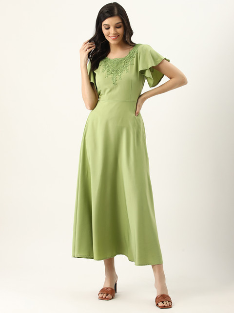 

U&F Women Green Solid Maxi Dress